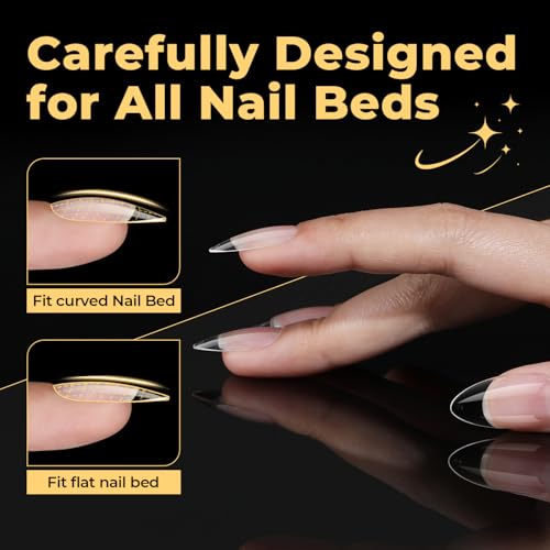 UNA GELLA Almond Fake Gel Nail Tips, 216pcs Medium Almond Pre Shaped Nails Tips for Long-Lasting Acrylic Nails, Perfect for DIY At Home French Style Nail Salon 12 Sizes