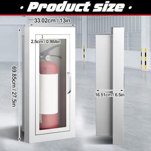 Image of Zonon 2 Pcs Semi Recessed Fire Extinguisher Cabinet, Steel Wall Mount Cabinet with Magnetic Door & Handle, Acrylic Window, 2.5 inch Trim Frame, Fits 2.5 /5 /10 lb Fire Extinguishers, White