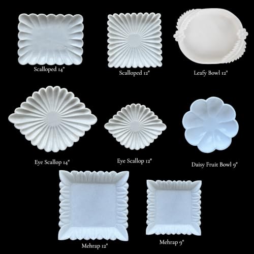 Image of Marble Urli Bowl for Decoration | Big Potpourri Decorative Bowls in Home decor | Large White Floating Flower Plates of Stone | Small Shape puja Item | (9 inch, Daisy Fruit Bowl)