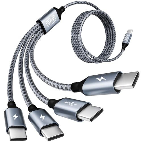 Image of USB C Cable, USB C Splitter Multi Charging Cable with 4 Type-C Ports, 5FT | 4 in 1 Charging Cords for Multiple Devices, Phone Charger Cord Compatible iPhone 17-15, iPad, Galaxy S26, Travel Essentials