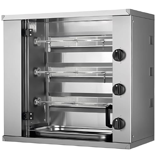 MBH - Asador de Pollos Industrial a gas MINI de 2,3,4 Espadas para Hostelería. Horno Asador Profesional de Tamaño Pequeño para 6, 9,12 pollos - MADE IN SPAIN (3 Espadas)