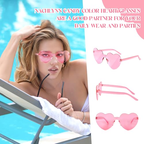 NACHLYNN 10 Pairs Heart Sunglasses Women Rimless Heart Shaped Sunglasses Candy Color Glasses for Costumes Cosplay (Pink Series)3