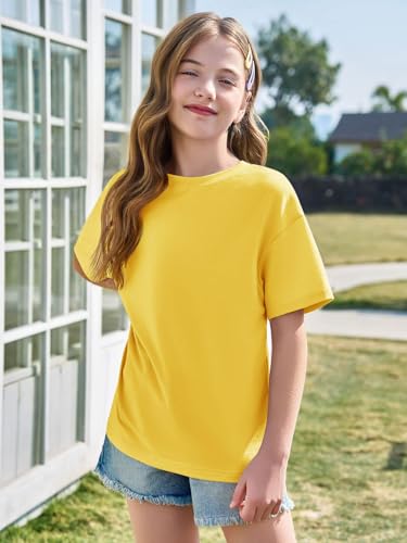 Image of Haloumoning Girls Short Sleeve T-Shirts | Kids, Summer,girls shirts,versized t shirts,Girls T-Shirts,Oversized Tops, Casual Crewneck, Basic Tees 5-14Y