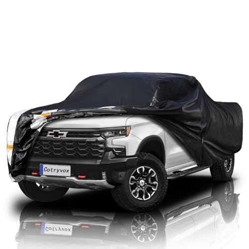 Image of Silverado 1500 Truck Cover Custom Fit 1998-2026 Crew Cab SB (5.7'-5.8') with Door Zipper, 12 Layers Full Exterior Pickup Truck Cover Waterproof All Weather, Wind Dust Sun and UV Protection.