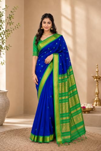 Image of Pure Kalyani Cotton Saree | Zari Border & Blouse Piece - Lata Gadwal Design | Traditional Saree