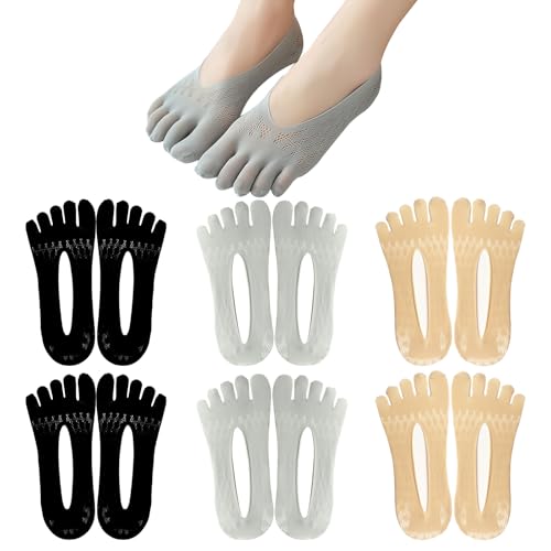 Soleeya 6 Paia Fantasmini Calzini con Dita Invisibili Donna 34-39, Fantasmini con Dita Separate Donna Seta Ghiaccio Calze con Dita Calze Cinque Dita Traspirante Calze 5 Dita con Silicone Antiscivolo