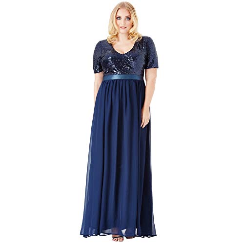 Goddiva paillettes chiffon Maxi abito a maniche corte Blue 52