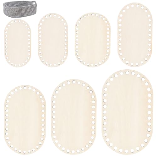 TTYSHIP® 7 bases de mimbre para ganchillo, suelo de ganchillo ovalado de madera, base de mimbre de madera natural, suelo de cesta de ganchillo para manualidades, suministros para manualidades (7