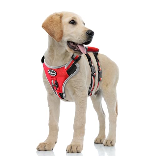 Image of Mihachi Escape Proof Dog Harness - No Pull Dog Harness with Handle, Soft Padded Reflective and Adjustable Full Body Pet Harness Vest for Medium Large Dogs Walking Hiking Training, Red Medium