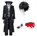 MUTAO Costume Persona 5 Akira Kurusu Shirt Pants Vest and Belt for Student Uniform Cosplays with WIG