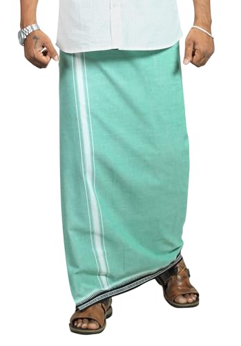 Image of PRAKASAM COTTON Velcro Pocket Dhoti | Thalapathi Border Readymade Cotton Kerala Mundu for Men