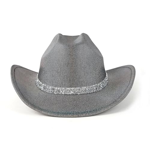 Image of Cowboy Hat for Women Bling Diamond Party Disco Cowgirl Hat | Shimmery Finish, Adjustable Strap Inside, Western Birthday Party, Music Festival and Concerts, Cowboy Costumes Accessories