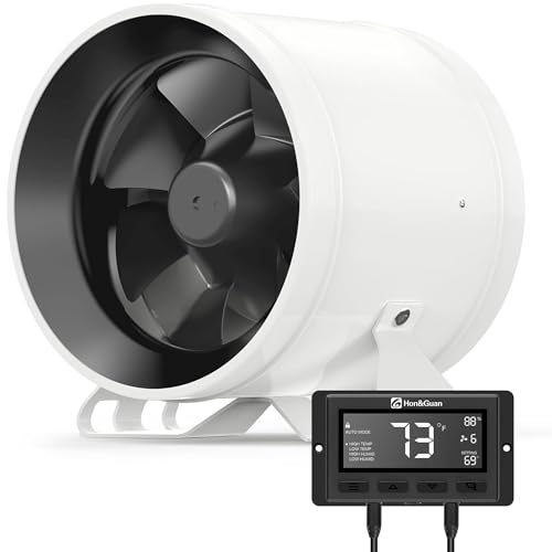 Hon&Guan ダクトファン 150mm 強力 689m³/h【インボイス制度登録店】中間取付型 金属型 ダクト用 換気扇 スマートコントローラー付き 温度湿度にて自動オンオフ 省エネ 静音 塗装ブース用 家焼肉 丸形タイプ 産業用換気扇 取扱説明書付 (HI-150PED,ホワイト)