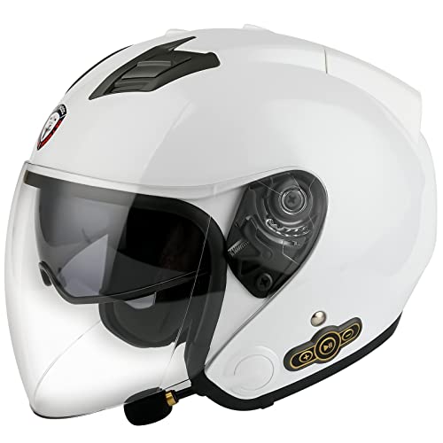 Casque Moto Jet Bluetooth Microphone Intégré, Casque Moto Ouvert avec Certification ECE, Adultes Unisex Motocyclette Électrique 3/4 Demi Casque, pour mobylette Scooter E,XXL