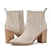 Womens Slip on Booties Chunky Stacked Mid Heel Leather Pointed Toe Elastic Side Fashion Western Ankle Boots Nude 9.5