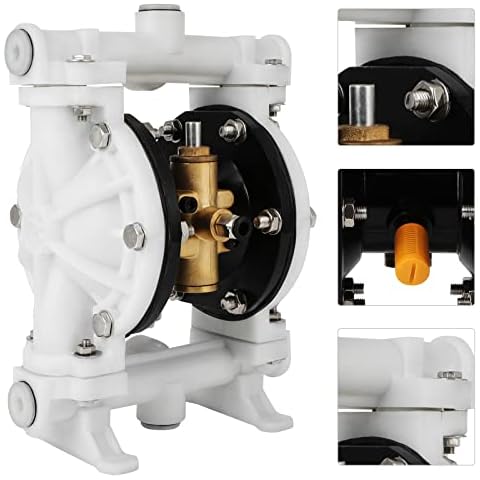 Air Operated Double Diaphragm Pump QBK-15 1/2 inch Outlet 12 GPM Pneumatic Transfer Max 115 PSI Industrial Use for Chemical Waste Oil Dual Diaphram PTFE Nitrile Rubber by Plastic and Stainless Steel Cover