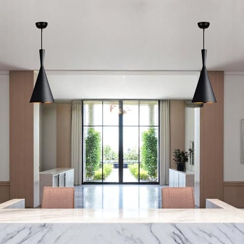 Image of GreyWings Modern Black Aluminium Hanging Pendant Light for Ceiling, Dcorative Lamp, 27 Holder, Inoor Light for Dining, Kitchen, Living Room,(Big) Pack of 2