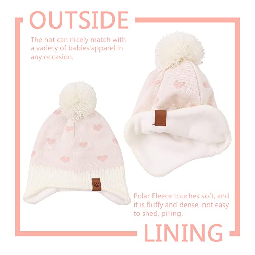 JANGANNSA Knitted Baby Hat Scarf Set Winter Warm Boys Girls Beanie Fleece Lining Toddler Kids Hats with Pompom3