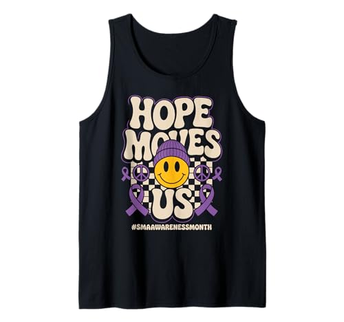 Hope Moves Us Groovy Purple Ribbon SMA Syndrome Awareness Camiseta sin Mangas