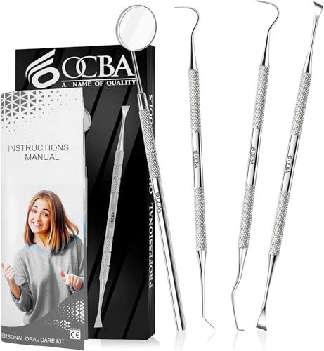 OCBA Zahnarzt Instrumente Zahnpflege Set 4Pcs Dental Kit Edelstahl Zähne Kit Professionelle Zahnsonde Zahnhygiene Tools Mundspiegel Zahnstein Schaber