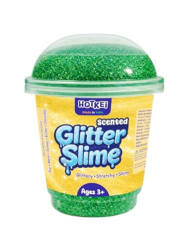 Image of HOTKEI Green Glitter Slime for Kids 3+ Years Super Stretchy Soft and Smooth Shiny Non-Toxic Sparkle Fun Slime Toy Birthday and Return Gift for Boys and Girls