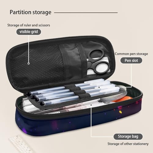 Image of Galaxy Cheetah Kids Pencil Case Zippered Pencil Pouch Pen Cases with Slots for Office School Multi-Purpose Stationery Bag 8.8 inch x 4.1 inch x 1.7 inch