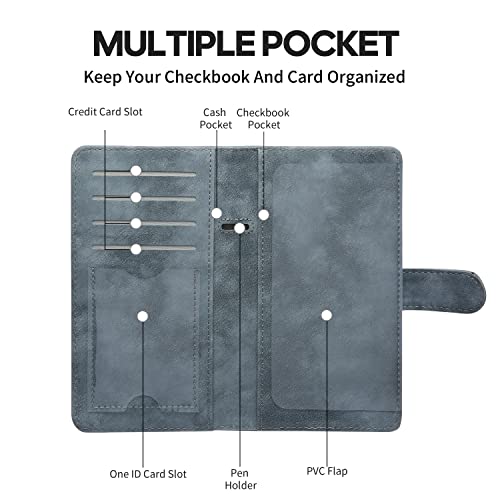 Mcmolis Checkbook Cover(2021Edition)- Leather Standard Register Checkbook Case With Magnetic Closure Check Book Cover Holder Wallet For Women-Russian Blue #TOP2