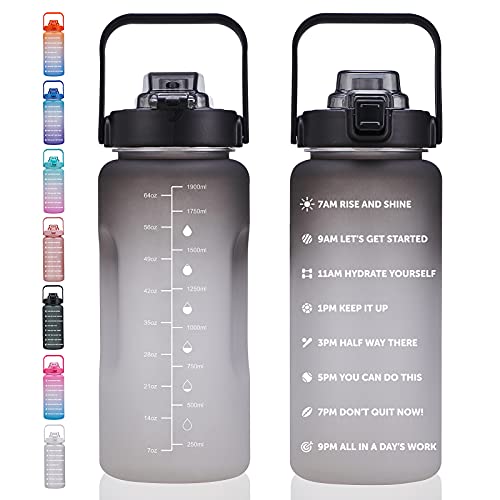 Image of ST-YIBEN 64oz,100oz,128oz Large Motivational Water Bottle with Time Marker, Leakproof & BPA Free Half Gallon Big Water Bottle with Straw Handle Tritan Frosted Water Jug for Gym,Fitness,Outdoor Sports