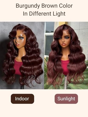 Image of Beauty Forever Bye Bye Knots 7x5 HD Lace Closure Glueless Wig Human Hair Dark Auburn Big Bouncy Wave Side Part Wig Invisi Drawstring Wear and Go Pre Plucked Pre Cut Bleached Knots 150% Density 18inch