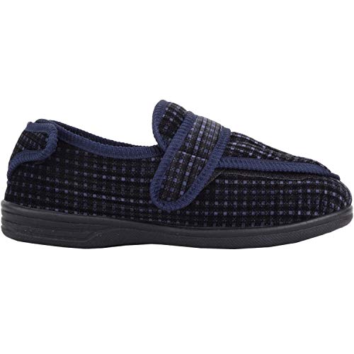 Pantoufle en velours pour homme bleu marine confortable avec design carré