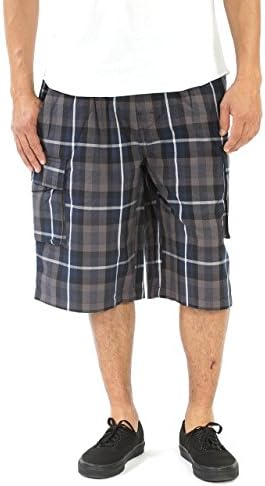 YAGO Men's Elastic Waist Drawstring Relaxed Fit Plaid Cargo Shorts S-5XL
