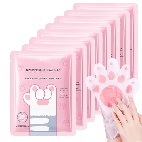 Mascarilla de mano 8 pares de guantes de cuidado de manos, máscaras exfoliantes para manos muy secas, mascarilla hidratante con niacinamida y leche de cabra, guantes exfoliantes máscara de mano