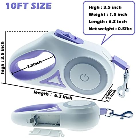 Dog Leash Retractable Dogs Leashes with LED Bright Flash Light Walking Leashes for Puppy Small Medium Dogs Leash (10ft)
