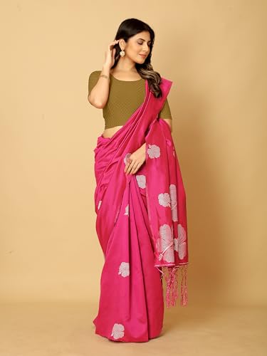 Image of Amazon Brand - Anarva Round Neck Dobby Cotton Lycra Stretchable Elbow Half Sleeve Readymade Saree Blouse for Women Stylish