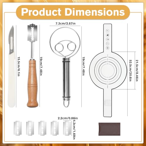 RNHDLY Bäckermesser 4er Set, Bäckerklinge, Teigmesser, Dänischer Schneebesen und Bread Baking Mat, Brot Einschneidemesser Set für DIY Brotteig Muster Ritzmesser Einschneiden