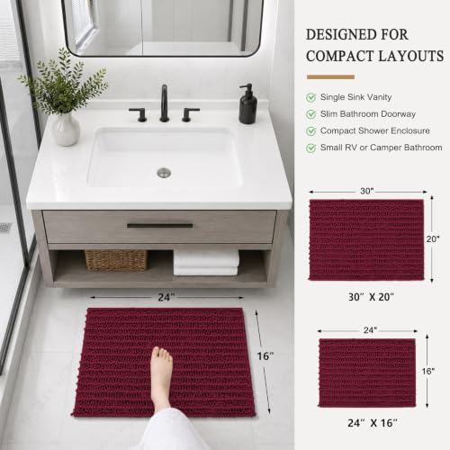 Image of Arotive Luxury Small Bathroom Rugs 24x16, Extra Soft Thick Absorbent Shaggy Chenille Bath Rugs, Machine Wash Dry, Bath Mats for Bathroom Floor, Tub and Shower, Home Decor Accessories, Burgundy