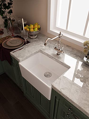 Eridanus 24 Inch White Ceramic Kitchen Sink, Rectangular Single Bowl, Flush Mount kitchen Sink, Apron Kitchen Sink, 24 x 16 x 8 inch - Thumbnail 2
