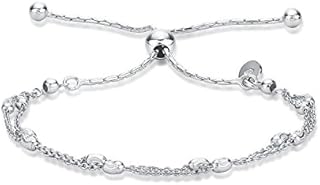 Diamond Treats Womens Silver Bracelet, 925 STERLING SILVER Elegant Italian Design Twin Line Diamond Cut Bead & Chain Bracelet. This Adjustable Ladies Bracelet is the Perfect Jewellery Gift for Women.
