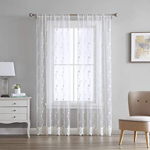 Laura Ashley Melody Vine Sheer Curtains with Rod Pocket, Each Panel Measures 54' W x 96' L, Ivory...