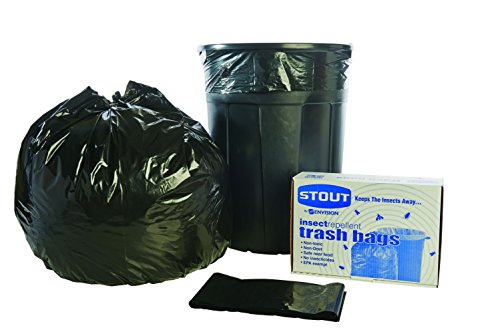 Stout by Envision P4045K20 Insect-Repellent Trash Garbage Bags, 45gal, 2mil, 40 x 45, Black (Box of 65)
