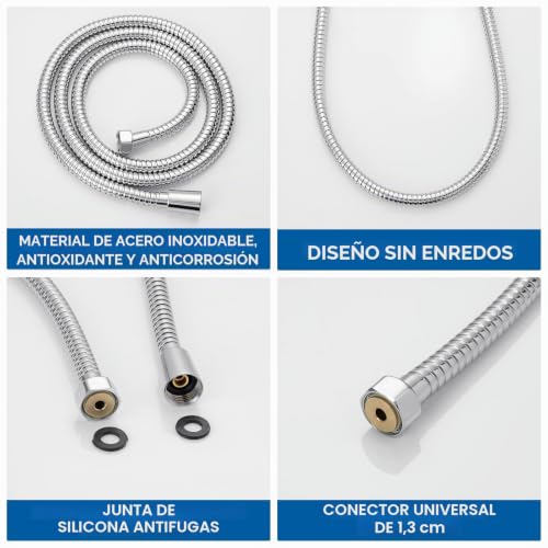 Miniatura 5 de Auralum Barra Ducha,Conjunto Barra Ducha De Acero Inoxidable 70cm Con Alcachofa De Ducha 4 Funciones, Manguera 150cm Y Soporte Ajustable, Compatible Con Orificios Existentes, Cromo