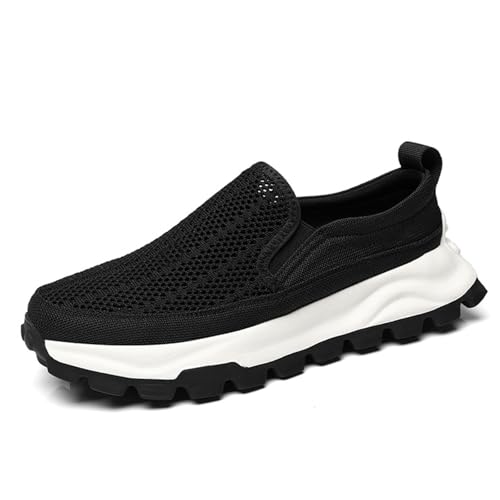 Men's Black Breathable Mesh Slip-On Loafers for Summer Comfortable and Light Casual Walking Shoes Non-Slip Soft Platform Fashionable Versatile Sneakers