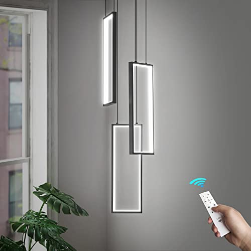 ZPBSJ Lámparas Araña Modernas Dimmables Cocina Led Lámpara Colgante Negro 3 Anillo Lámpara Rectangular Para Comedor Dormitorio Sala Estar Corredor