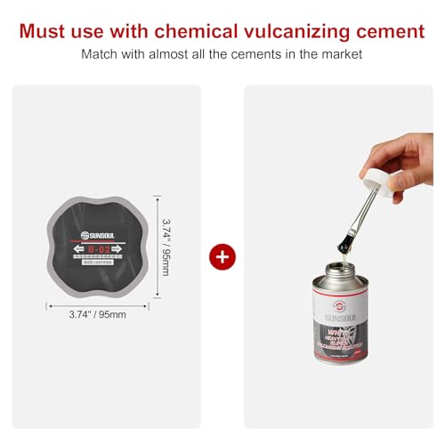 Image of SUNSOUL 10Pcs Bias Tire Patch, 3.75 inch x 3.75 inch Heavy Duty Tire Repair Patches | 2 Size Options, Bias Tires, Large Bonding Area, Permanent Vulcanized Seal, Fits Commercial Truck, Agricultural Vehicles