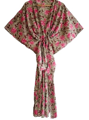 Robe longue caftan beach bikini cover up : vêtement de plage en coton floral