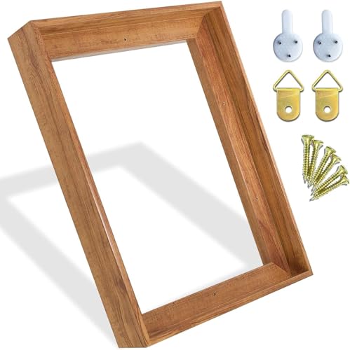 Image of Canvas Floater Frame for 1 to 1.25 Inch Deep Gallery Wrapped Canvas, Modern Wood Grain Textured Floating Frame for Finished Oil Paintings & Wall Art, Durable Lightweight Polyresin, Made in USA (Light Brown,14 x 14 Inch)