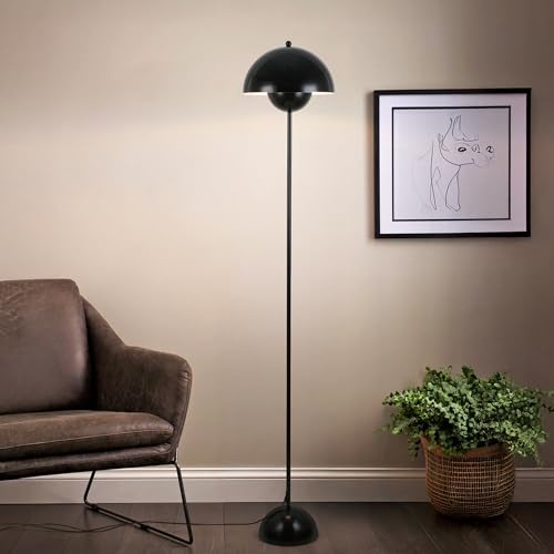Image of Mid-Century Modern Metal Bud Floor Lamp for Home and Office, Glossy Black