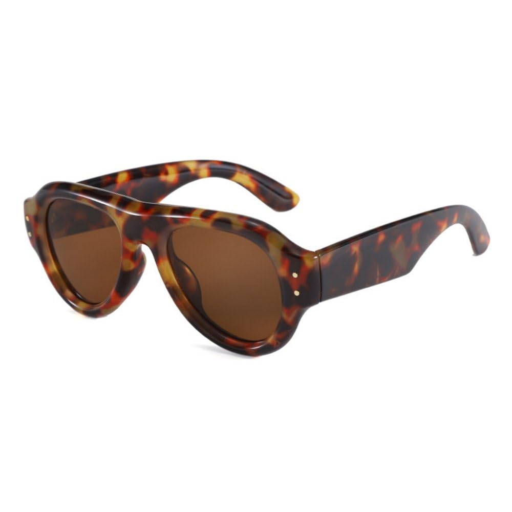 Quadratische Oversize-Sonnenbrille mit farbigem Rahmen im Retro-Stil für Damen und Herren. UV-Schutz für Outdoor-Aktivitäten. Hochwertige, trendige Sonnenbrille mit Leopardenmuster.