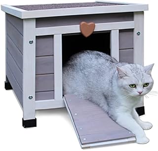Deblue Stray Cat House Outdoor, Feral Cat Shelter Weatherproof with Elevated Floor Cat House Outside Grey