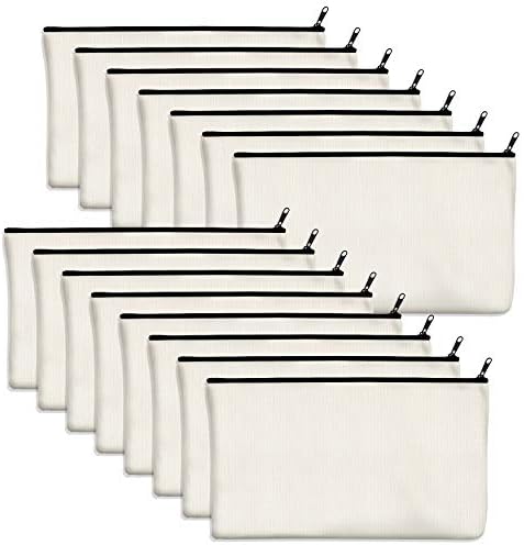 15 Pack Blank Cotton Canvas DIY Craft Zipper Bags Pouches Pencil Case for Makeup Cosmetic Toiletry Stationary Storage